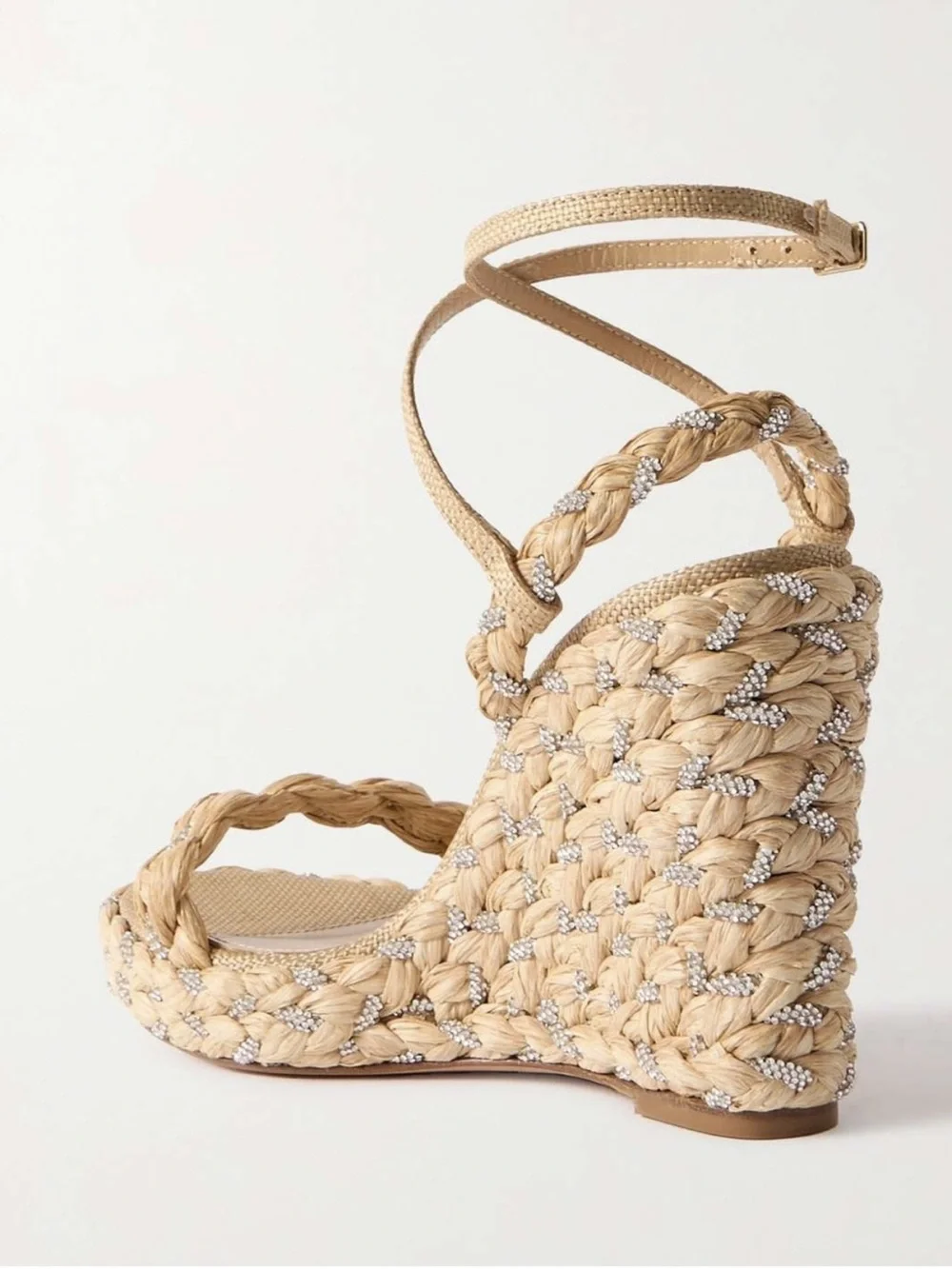 Aquazzura Costiera 120 crystal-embellished raffia wedge sandals $995 37.5